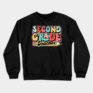 Retro Second Grade Teacher Flower Back To School For Boys Girl Crewneck Sweatshirt